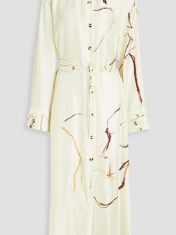 Eluna belted silk-twill midi shirt dress