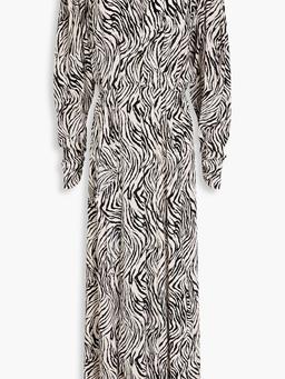 Blainea asymmetric zebra-print silk-blend crepe maxi dress