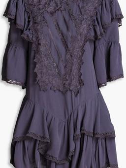 Lima ruffled embroidered crepe de chine mini dress