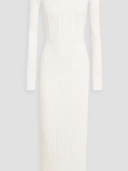 Layered ribbed merino wool-blend midi dress