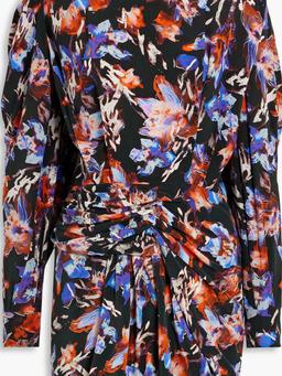 Merera ruched printed crepe mini dress