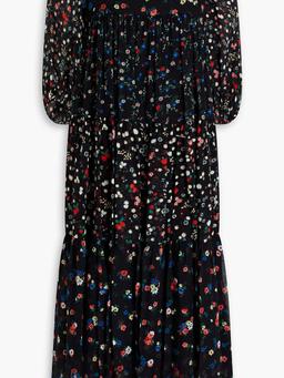 Tiered floral-print georgette midi dress