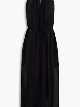 Rhian leather-trimmed cotton-voile halterneck midi dress