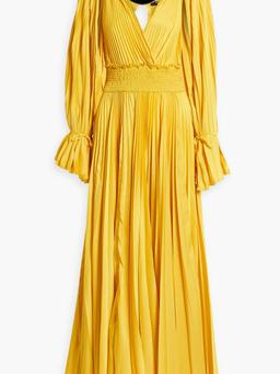Cutout embellished pleated satin maxi dress