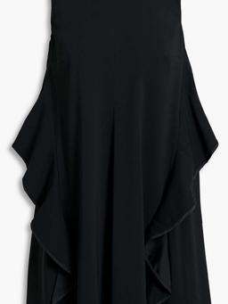 Bow-embellished ruffled stretch-crepe mini dress