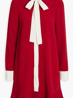 Pussy-bow two-tone crepe mini dress