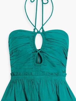 Adaleigh pintucked cotton halterneck peplum top