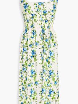 Giovanna floral-print cotton-blend Swiss-dot seersucker midi dress