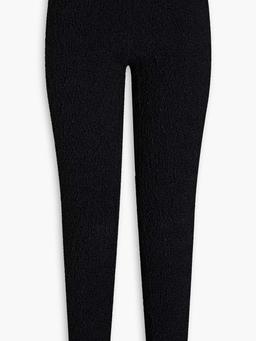 Ruffled shirred satin-jersey slim-leg pants