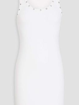 Eyelet-embellished ribbed stretch cotton-jersey mini dress