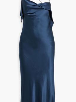 Draped silk-satin midi slip dress