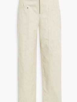 Peggy belted cotton and linen-blend canvas straight-leg pants
