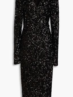 Sequined mesh midi wrap dress