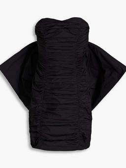 Strapless bow-detailed ruched taffeta mini dress