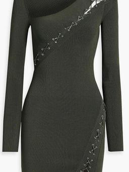 Channing lace-up ribbed-knit mini dress