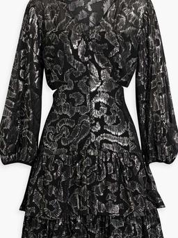 Cutout metallic fil coupé chiffon mini dress