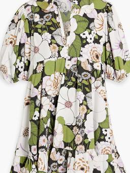 Ruffled floral-print cotton-poplin mini dress