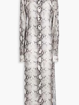 Ione snake-print satin maxi shirt dress