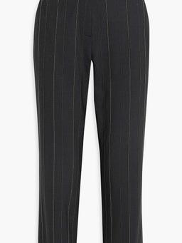 Bead-embellished striped wool-blend straight-leg pants