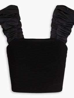 Allard cropped ruched ribbed-knit and taffeta top
