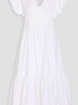 Gathered cotton-poplin midi dress