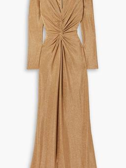 Twist-front metallic stretch-jersey gown