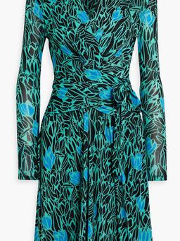 Brenda wrap-effect floral-print stretch-mesh dress