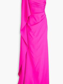 One-shoulder draped crepe gown