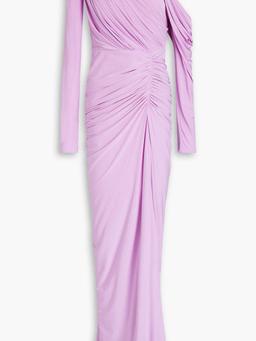 One-shoulder ruched satin-jersey gown