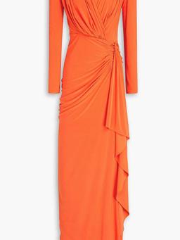 Wrap-effect draped satin-jersey gown