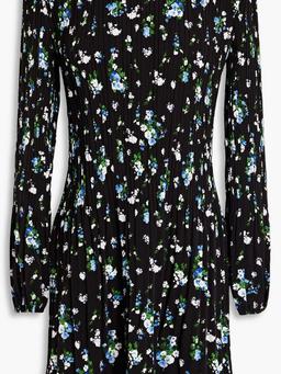 Floral-print plissé-crepe mini dress