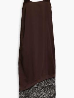 Lace-paneled satin midi slip dress