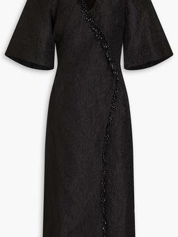 Bead-embellished cloqué midi wrap dress