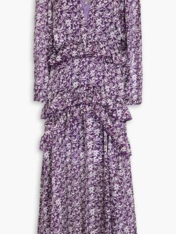 Ruffled floral-print chiffon midi dress