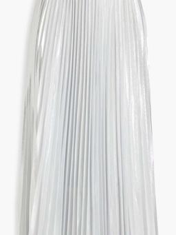 Pleated lamé midi skirt