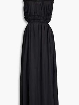 Cutout shirred satin midi dress