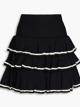 Tiered ribbed-knit mini skirt
