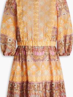 Printed linen-blend gauze mini dress