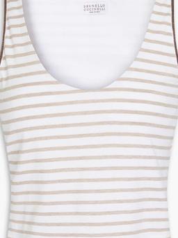 Bead-embellished striped cotton-jersey tank