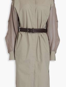 Organza-paneled bead-embellished cotton-poplin shirt dress