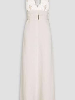 Embellished open-knit and twill maxi dress