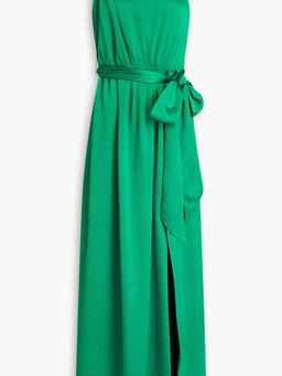 One-shoulder hammered-satin maxi dress