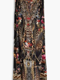 Embellished printed silk crepe de chine maxi dress