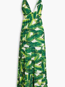 Karolina tiered printed crepe de chine maxi dress