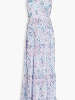 One-shoulder pleated printed chiffon maxi dress