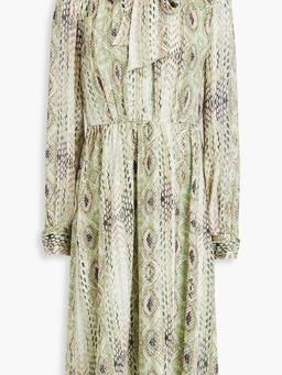 Pussy-bow metallic snake-print jacquard dress