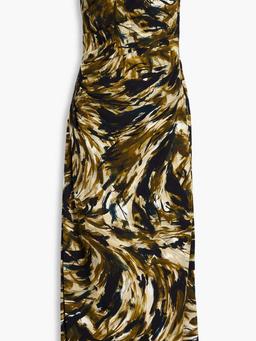 Strapless printed stretch-crepe maxi dress