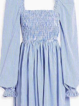 Shirred gingham cotton mini dress