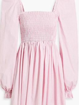 Shirred gingham cotton mini dress