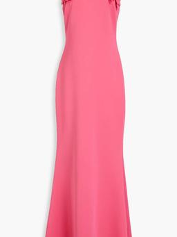 Floral-appliquéd scuba gown